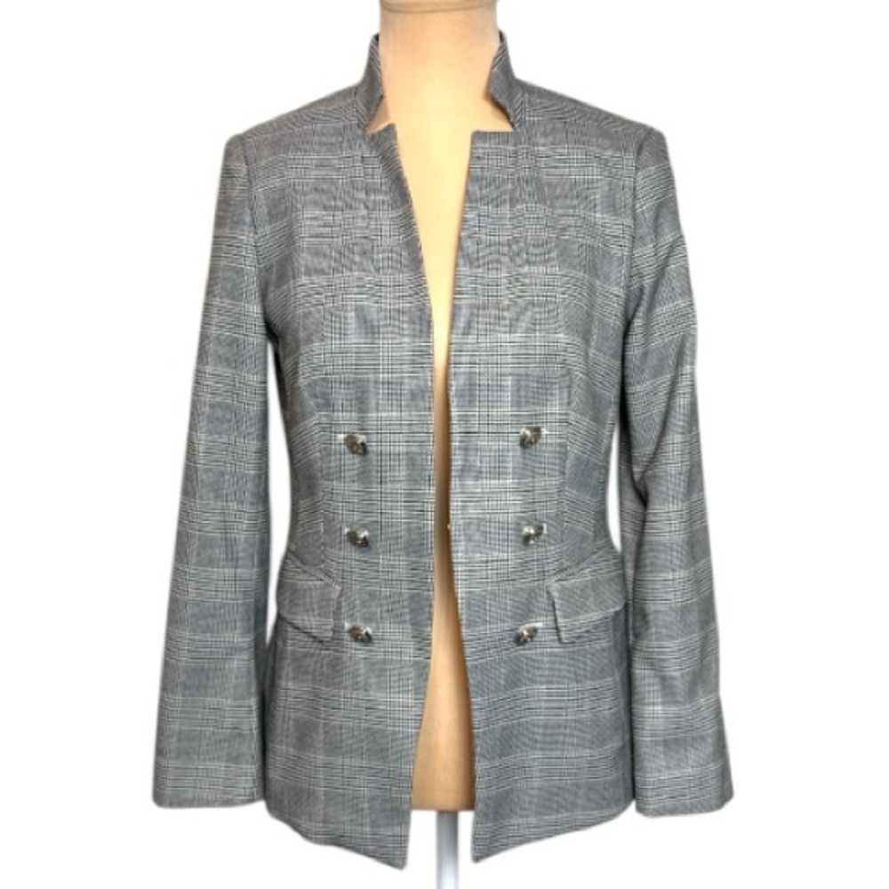 White House Black Market WHBM Houndstooth Double Breasted Blazer Jacket Sz 2 EUC